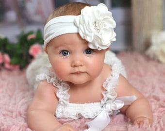 PICK COLOR Baby headbands, Newborn Headband, Big Bow Headband, White Christening Headband, Baby Hair Bows, White Flower Headband, Baby Bow.