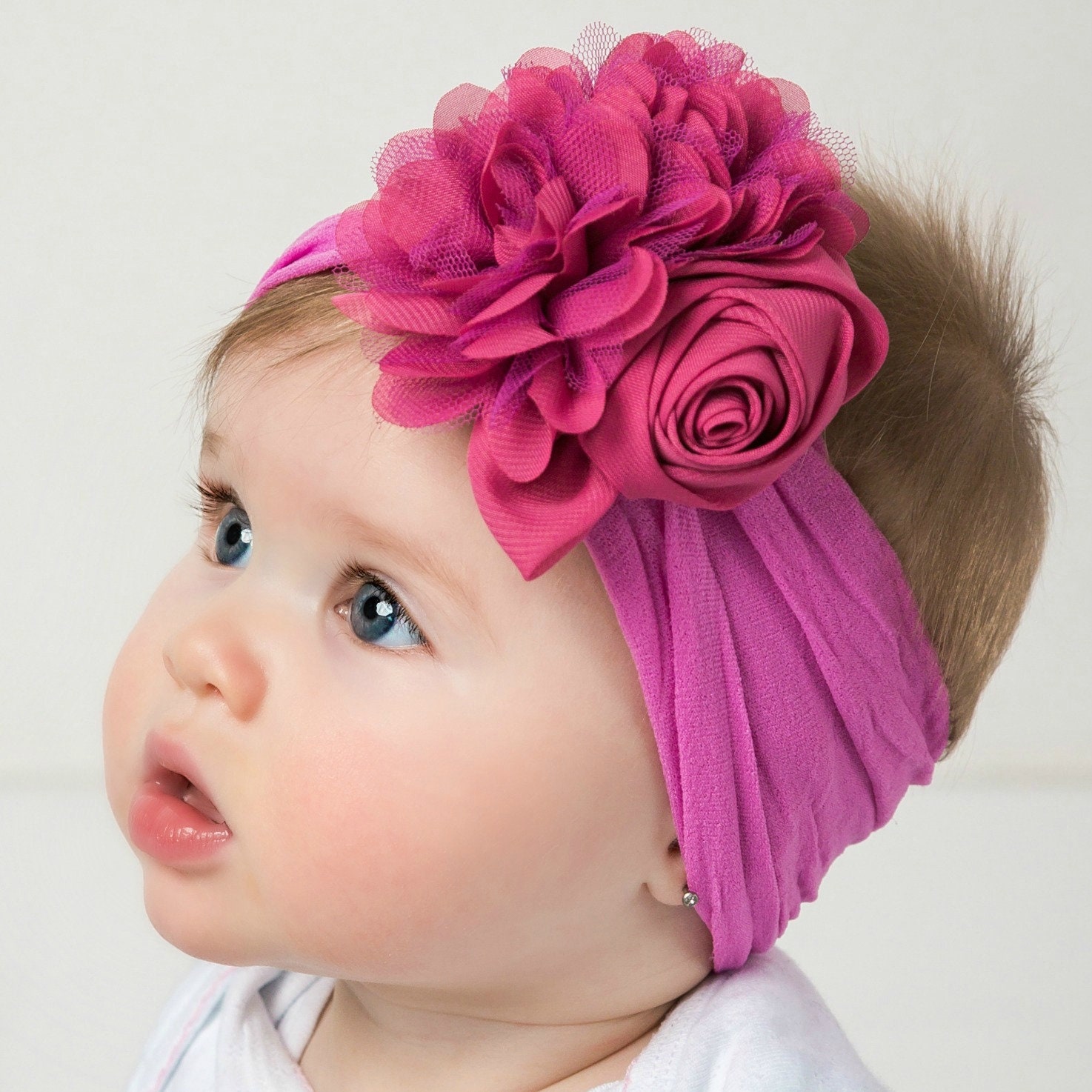 Denifery Baby Girls Cute Headband Elastic Lace Hair Band Pink Flower  Headband Hair Accessories