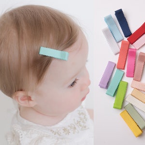 Mini Hair Clips SET, Toddler Babies Hair Clips, Baby Toddler Bows, Baby Girl Hair Bows, Ribbon Covered Hair Clips, Soft Hair Clips SET of 7.