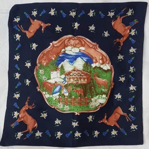 Vintage Blue Collectible Nature Scene Scarf