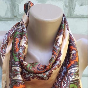 Vintage Brown Elegant Paisley Print Satin Scarf