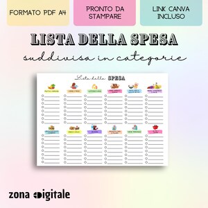 Lista spesa settimanale digitale – PDF A4 + link Canva – Da stampare e personalizzare