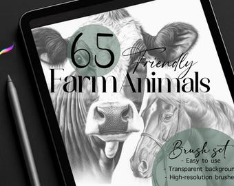 Farm Animal Procreate Stamps | Realistic Illustration Brush Pack (Digital Download)