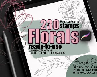 230 Fine Line Botanical Floral Stamps | Procreate Stamps