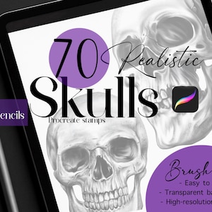 Realistyczne stemple Procreate z czaszką | Pakiet ilustracji tatuaży