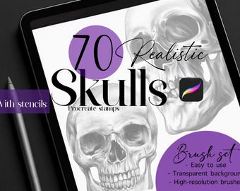 Realistic Skull Procreate Stamps | Tattoo Illustration Pack