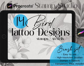 Bird Procreate Stamps: Hand-Drawn Designs (PNG Included)