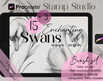 Swan Procreate Stamp Set: Elegant Bird Brushes for Tattoo Art (PNGs Included)