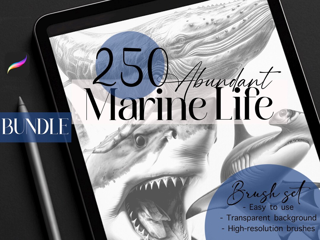 250 Ocean Marine Life Animal Stamps | Procreate Brush Pack (digital ...