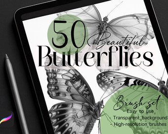 50 Butterflies Procreate Stamp Brush Set