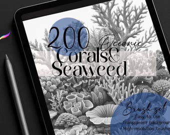 200 Coral & Seaweed Procreate Stamp Brush Set