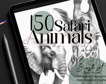 150 African Wildlife Procreate Stamp Brushes – Wild African Animal Illustration Set