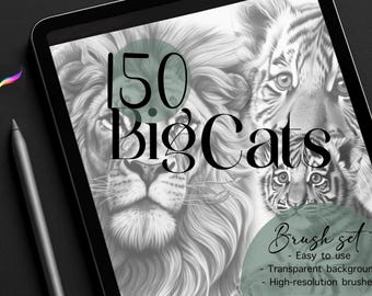 Big Cat Procreate Brush Set | 150 Wildlife Stamps (Digital Download)