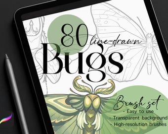 80 Bug & Insect Stamp Set for Procreate – Line-drawn Brushes for Nature and Botanical Illustration