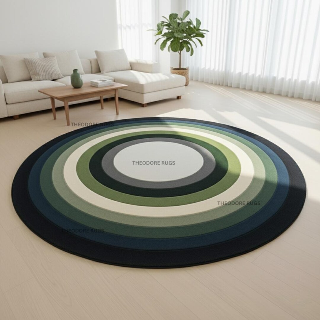 Round Rug Handmade Handmade Tufted Round Rug: New Zealand Wool Concentric Circles - Etsy