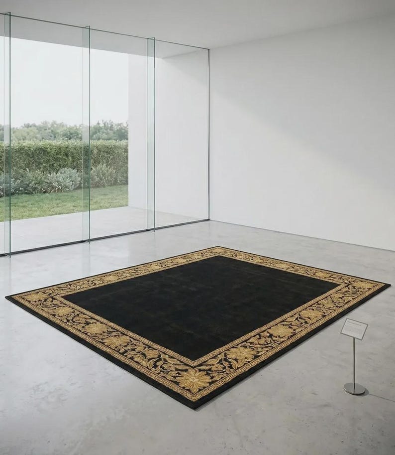 Black Gold Oriental Rug, Luxury Vintage Area Rug, Persian Style Carpet ...