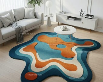 Tapete de lã neozelandesa tufado à mão: formato de ameba abstrata, rosa ou azul