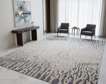 Tapete personalizado feito à mão com tufos, estilo boho abstrato, para quarto, em lã macia da Nova Zelândia.