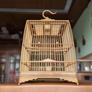 Handcrafted bamboo bird cage decorative wooden bird house feeder DIY rustic wood cage bird lover gift