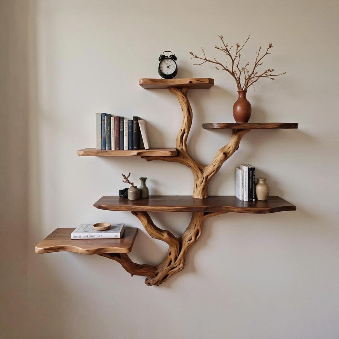 Tree Branch Shelf Solid Wood Live Edge Floating Shelves Wall Mounted ...