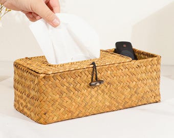 Scatola porta fazzoletti quadrata in rattan, regalo di compleanno, copri fazzoletti in vimini, porta fazzoletti, decorazione bagno boho, organizer da scrivania rustico, regalo per l'inaugurazione della casa