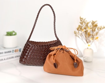 Presente para ela, bolsa estilo francês, bolsa de couro retrô, bolsa feita à mão, bolsa de couro trançado, bolsa de cesta, bolsa de couro de verão, bolsa de dragão