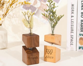 Birthday Day Custom Wooden Hydroponic Vase, Indoor Tube Vase, Personalized Vase with Engraved Text & Design, Plant Decoration, Plant Lover