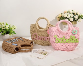 Custom Name Bags|Woven Handbags|Bridesmaid Gifts|Gifts for Little Girls|Personalized Children's Handbags|Mothers Day Gift|Wedding Gift