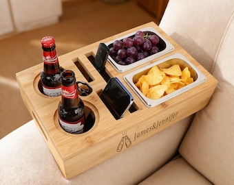 Birthday Gifts Custom Couch Bar Bamboo Wooden Personalized Sofa Engraved Butler Sofa Snack Table TV Dinner Tray,Gift For Him Her