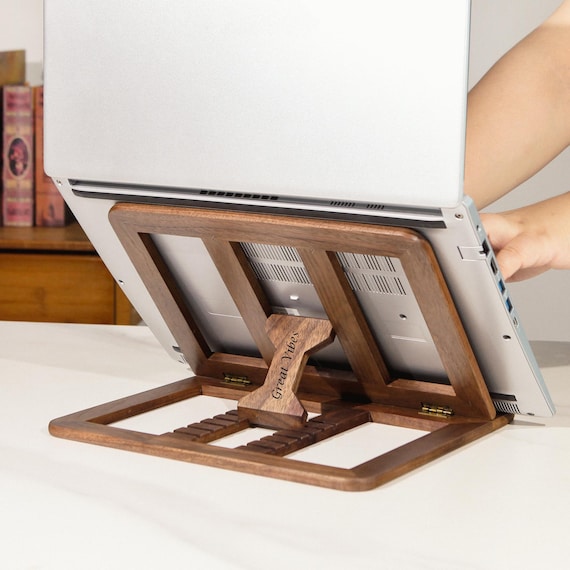 Birthday Foldingl Laptop Dock – walnut Laptop Stand, MacBook Pro wood Stand, Desk Organizer, Housewarming & anniversary gift for him