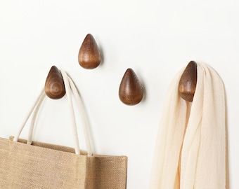 Mothers Day Custom Decorative Water Drop Wood Wall Hooks,Modern Entryway Wall Mounted Coat Hook,Walnut Wall Pegs,Boho,Minimalist Decor