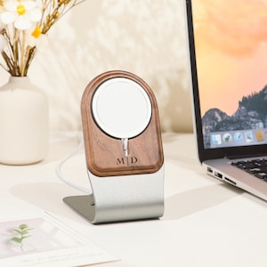 Personalized Engraved Wooden MagSafe Stand,Wireless Charging stand for Apple,Wireless Docking Station,Desk Office decor,Corporate Gift