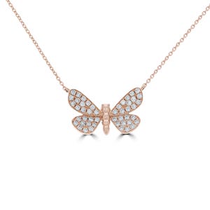 18K Rose Gold Diamond Butterfly Necklace, 0.24 Ct Pavé Diamond Pendant, Delicate Nature-Inspired Jewelry, Gift for Her, Emy and Co.
