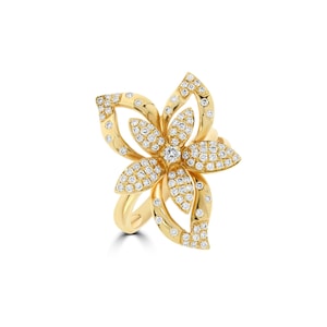 Solid 18k Gold Flower Diamond Ring, Real Diamond Ring, Statement Cluster Diamond Ring, Floral Statement Ring, Luxury Diamond Gold Ring