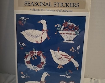 Pegatinas vintage de Hallmark con diseño de gansos, patos, coronas campestres y flores (nuevas, sin usar).