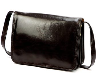 Dark Brown Italian Leather Crossbody Bag Genuine Vegetable Tanned Saddle Purse Small Shoulder Bag for Women Handmade in Italy Minimalist bag