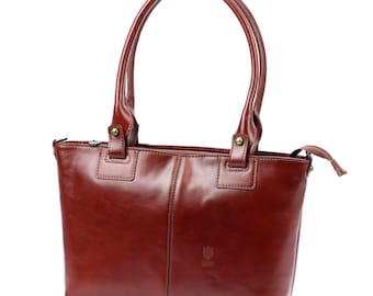 Brown Leather Shoulder Bag – Italian Style Handbag with Long Strap – Genuine Leather Tote for Women – Classic Elegant Purse