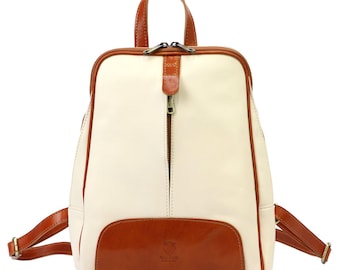 Handgefertigter Italienischer Lederrucksack in der Farbe Creme & Camel im Florenz Stil