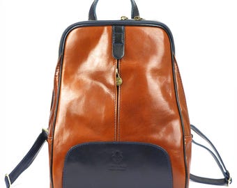 Valentina Italian Pebbled Leather Bag Backpack, Navy Blue  display picture 1