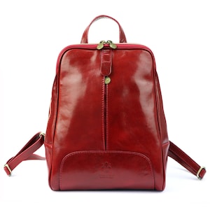 Florence Red Italian Leather Backpack for Women | Handmade Genuine Leather Bag | Florence Style | Minimalist Design | Made in Italy