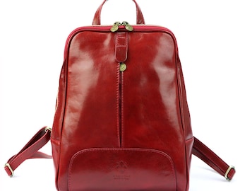 Florence Red Leather Backpack: Handmade Italian Minimalist Bag