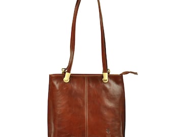 Convertible Italian Leather Backpack Purse: Brown Shoulder Bag Crossbody