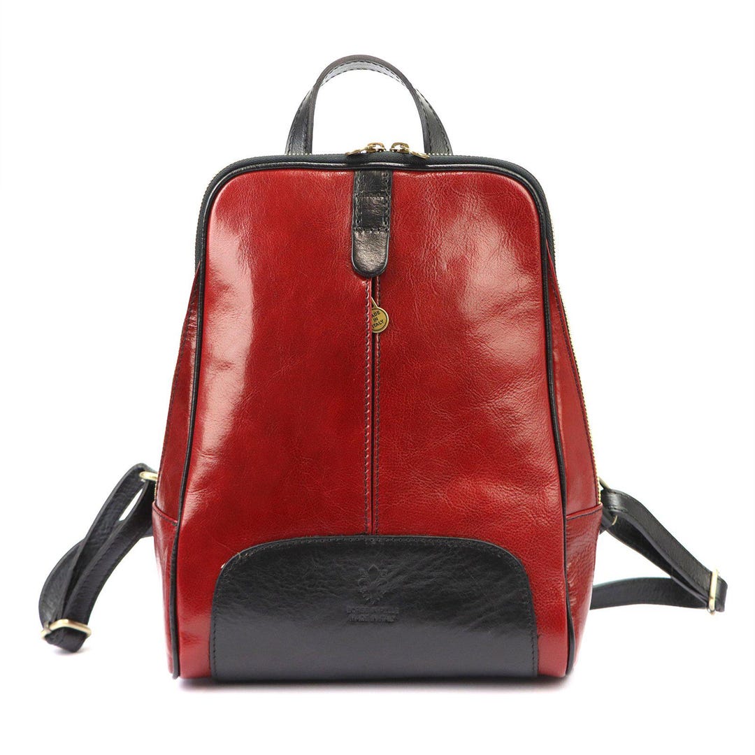 Red & Black Italian Leather Backpack: Handmade Florence  display picture 2