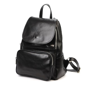 Italian Leather Backpack: Handmade Black Daypack Purse - Florence Style