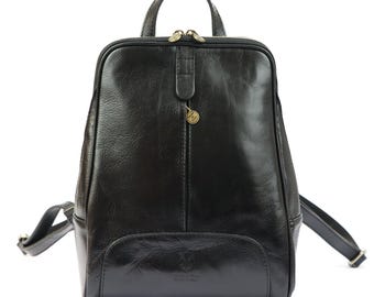 Schwarz Italienischer Lederrucksack in Florenz Stil