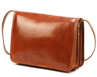 Camel Italian Leather Crossbody Bag Genuine Vegetable Tanned Saddle Purse Small Shoulder Bag for Women Handmade in Italy Minimalist Gift