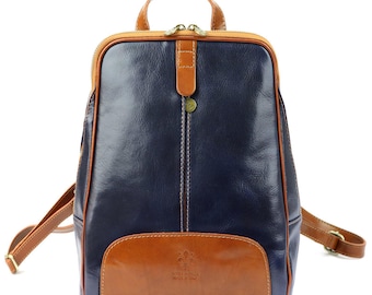 Valentina Italian Navy Blue Pebbled Leather Backpack Tan Trim Gold Hardware s-l400.jpg main image 4