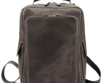 Dark Brown Nubuck Leather Backpack, Italian Work and Travel Rucksack