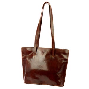 Einkaufstasche aus italienischem Leder | Handgemachte Braune Schulter Geldbörse | Echtleder Handtasche für Damen | Klassische Bürotasche | Hergestellt in Italien