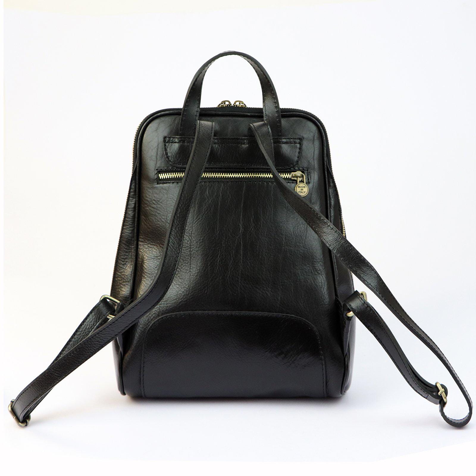 Black Italian Leather Backpack: Handmade Minimalist Florence 